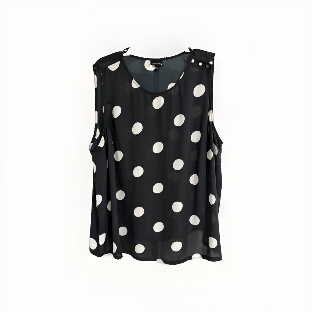 Who What Wear Women's Blouse 3X Black White Polka Dot Sleeveless Top EUC W124